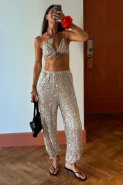 Silver Sequin Naomi Cargo Trousers