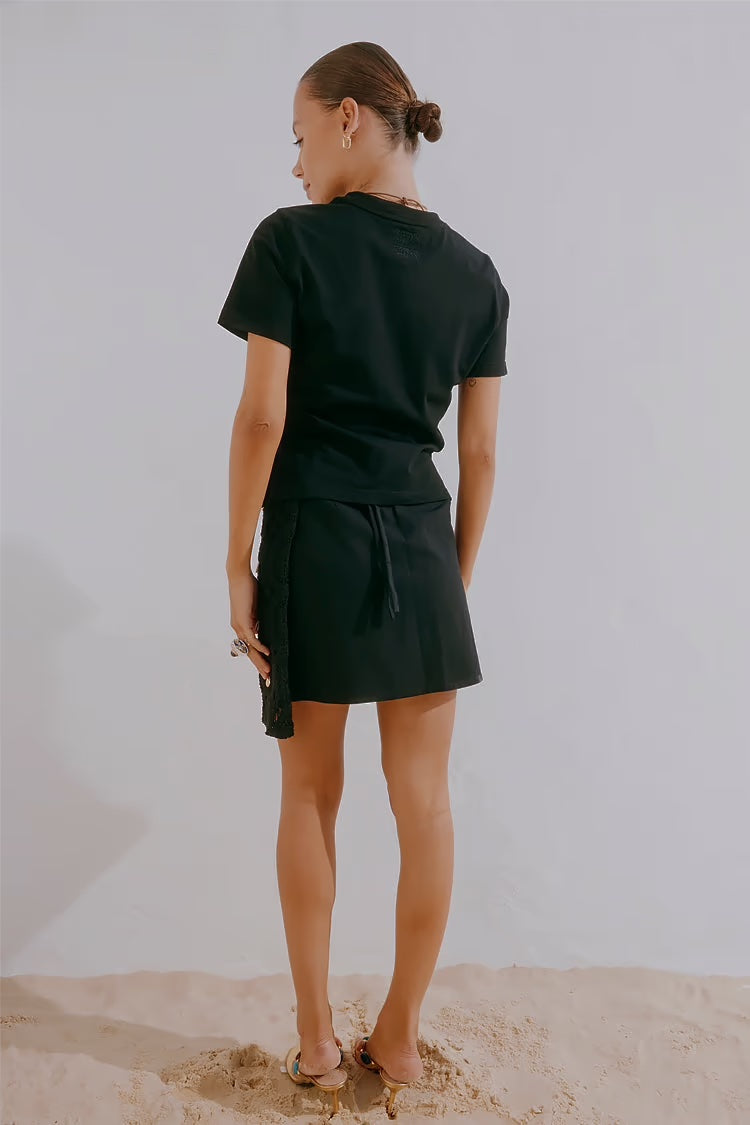 Black Crochet Shell Wrap Skirt