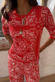 Red Bandana Rib Jersey Top