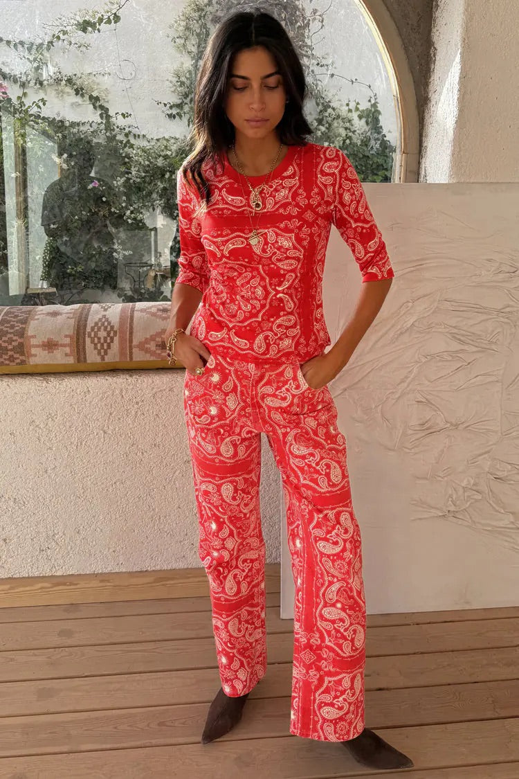 Red Bandana Rib Jersey Top