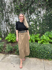Contrast Belted Slit Midi Dress