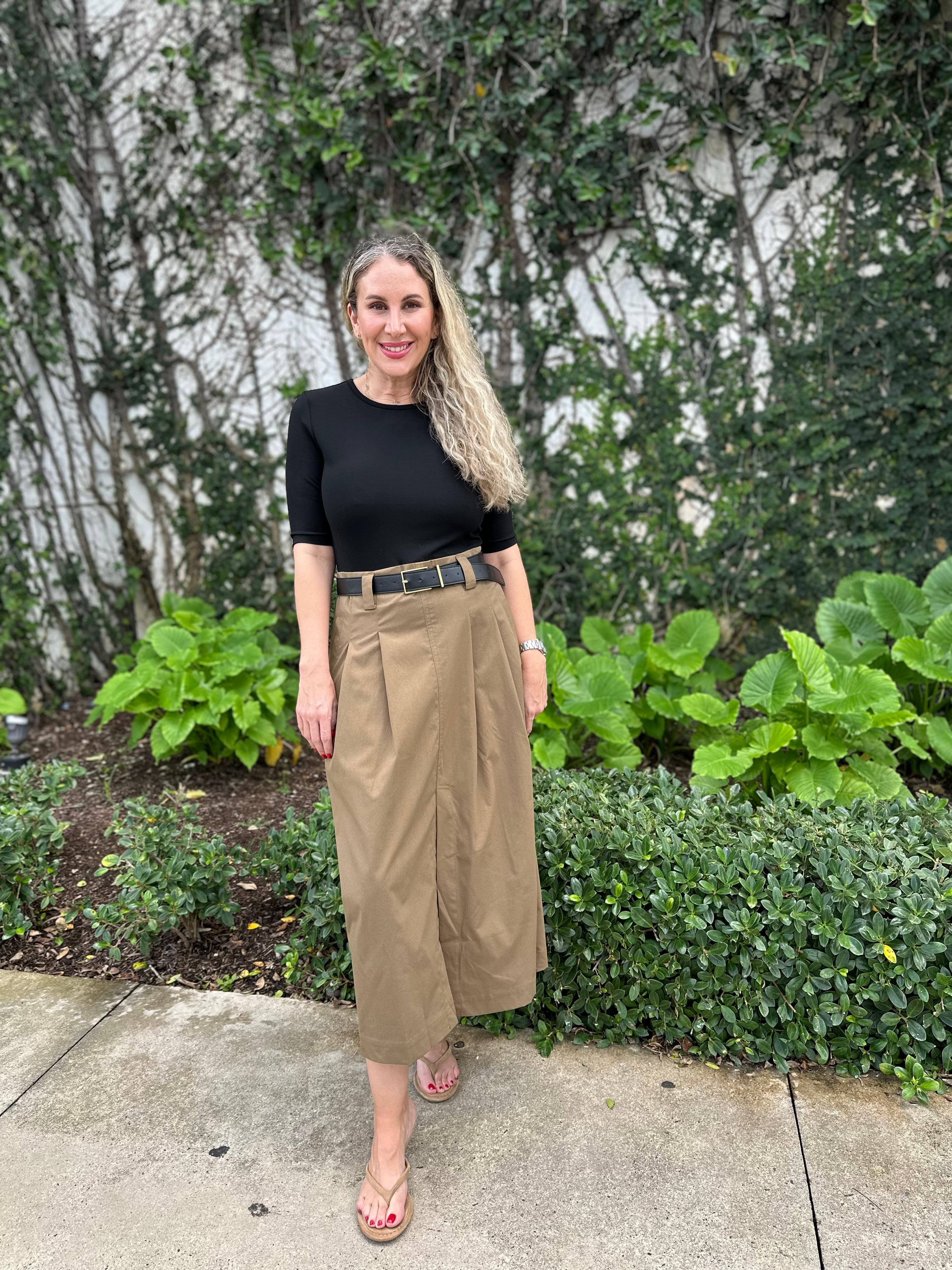 Contrast Belted Slit Midi Dress