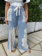 Floral Patches Denim Pants