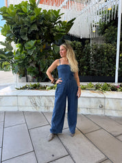 Denim Ballon Sleeveless Jumpsuit