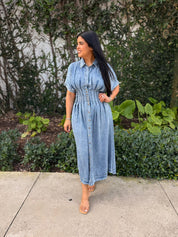 Smocked Waist Button Down Dress