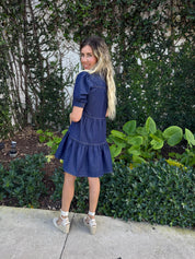 Split Neck Tiered Mini Dress