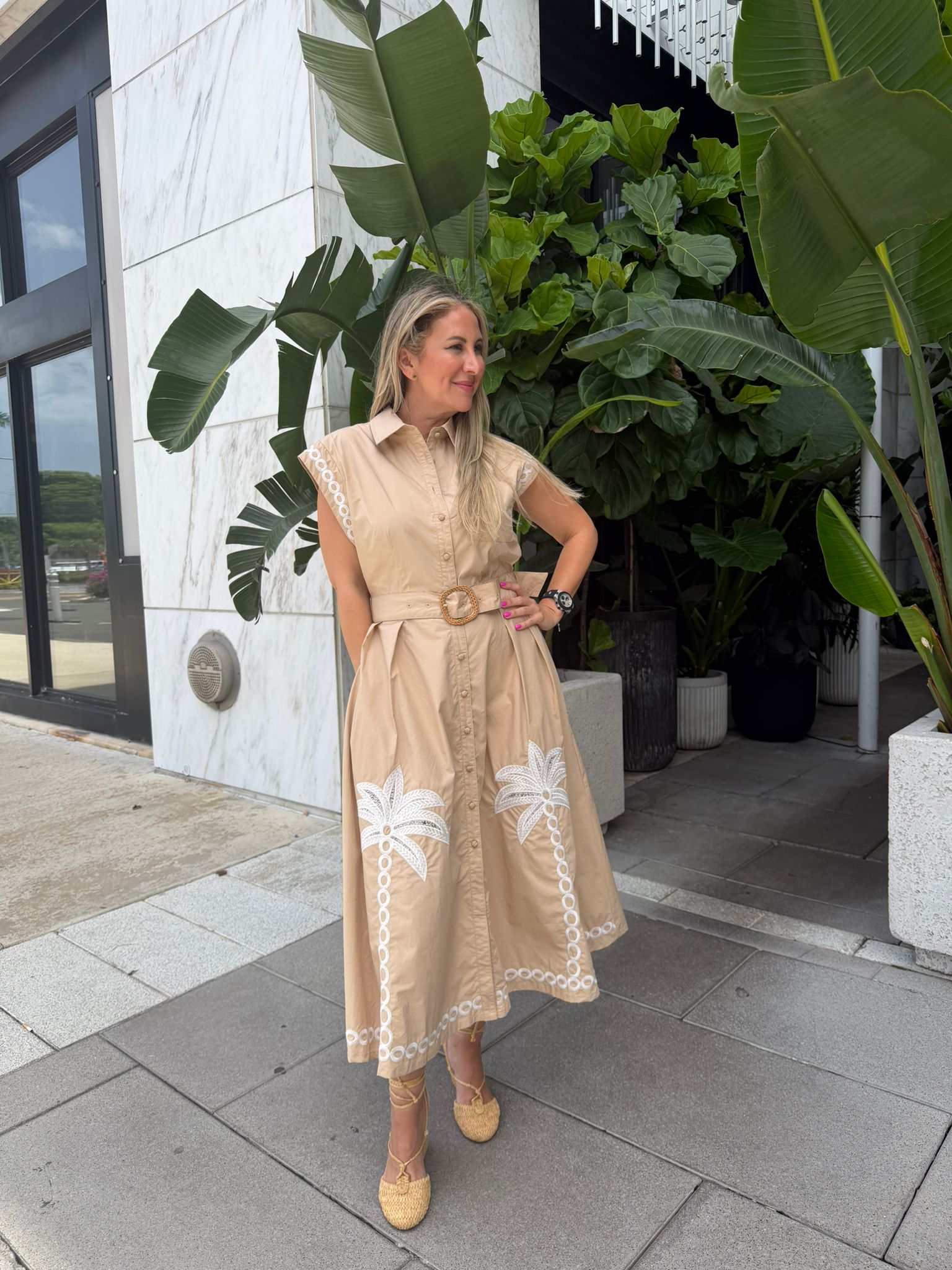 Palm Tree Embroidery Long Dress