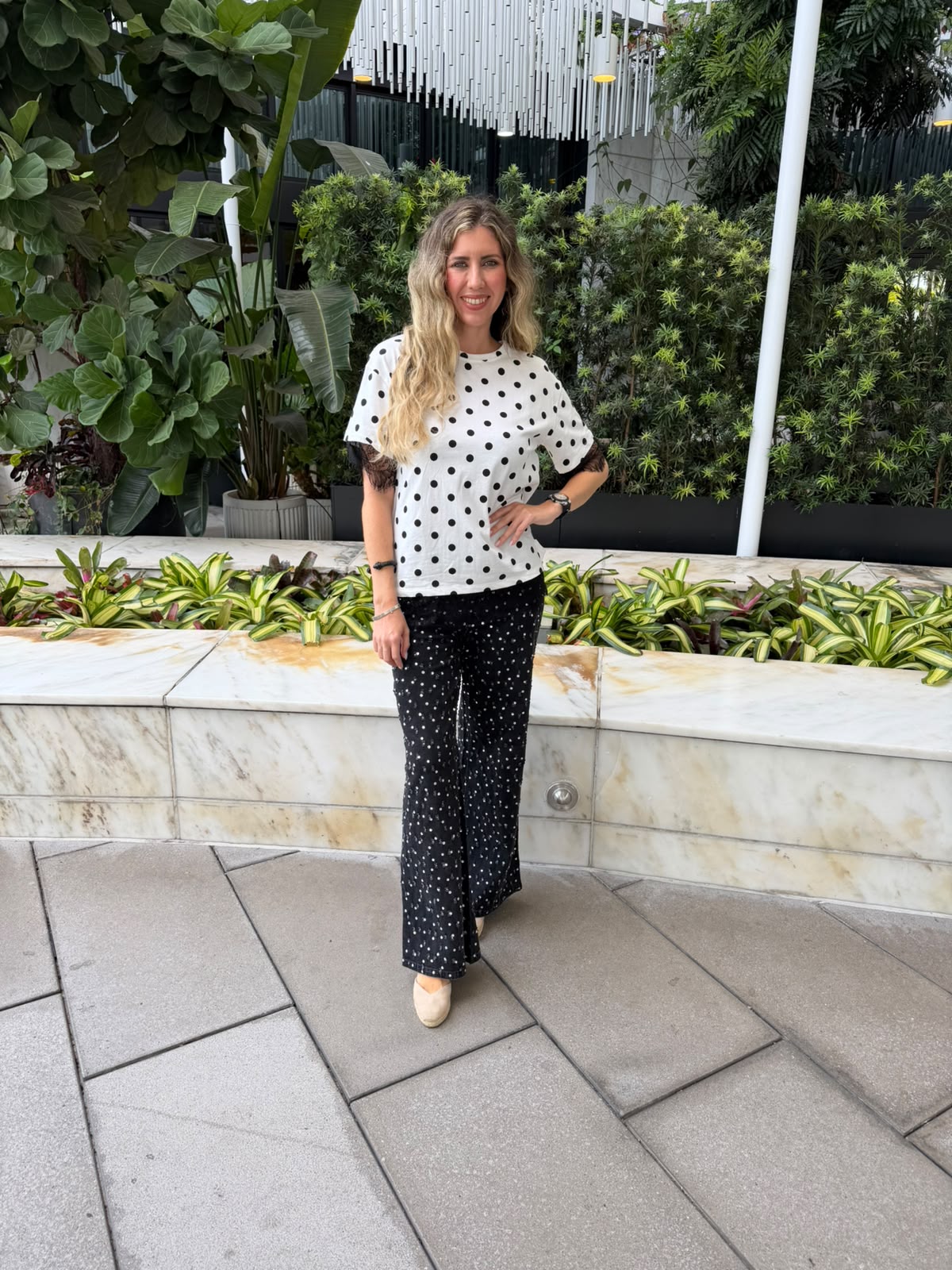 Polka Dot Lace Trim T-Shirt