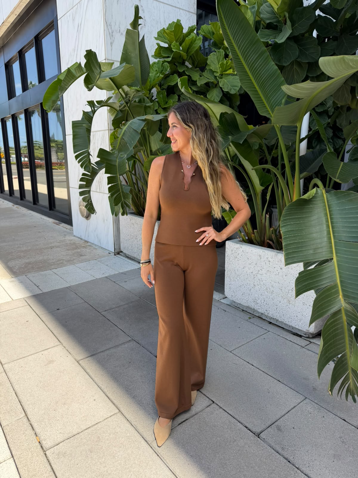 Wave Drop Neck Top & Pants Set