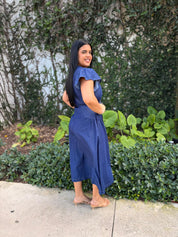 Ruffled Sleeve Tie Waist Dress