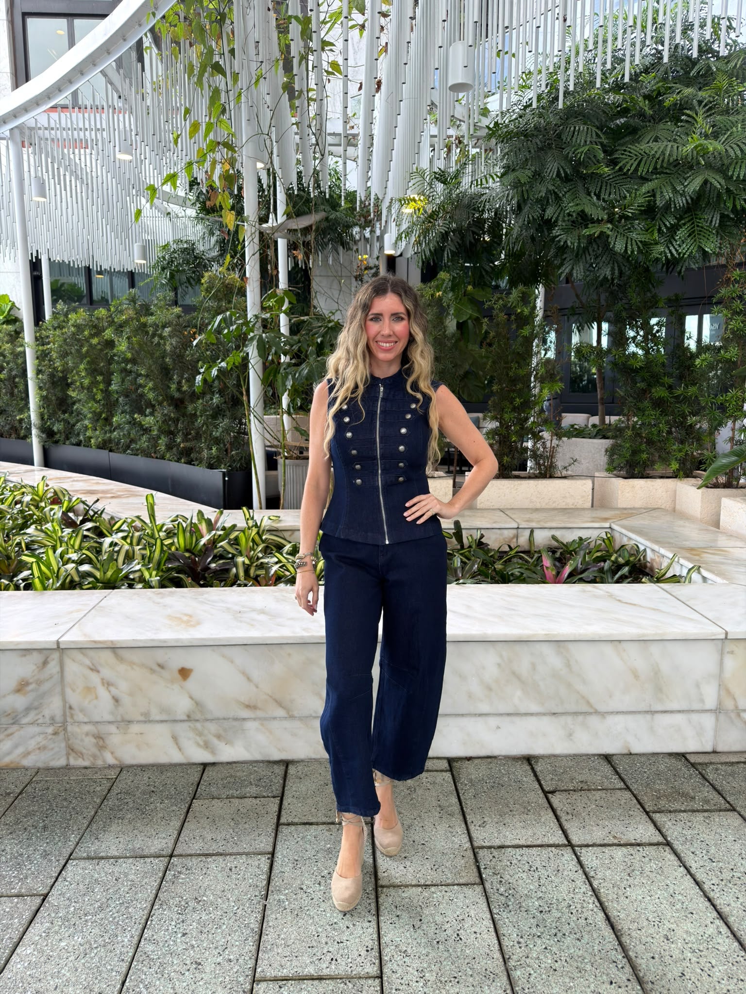 Denim Military Vest & Barrel Pant