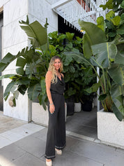 Cowl Neck Jumpsuit w. Studs