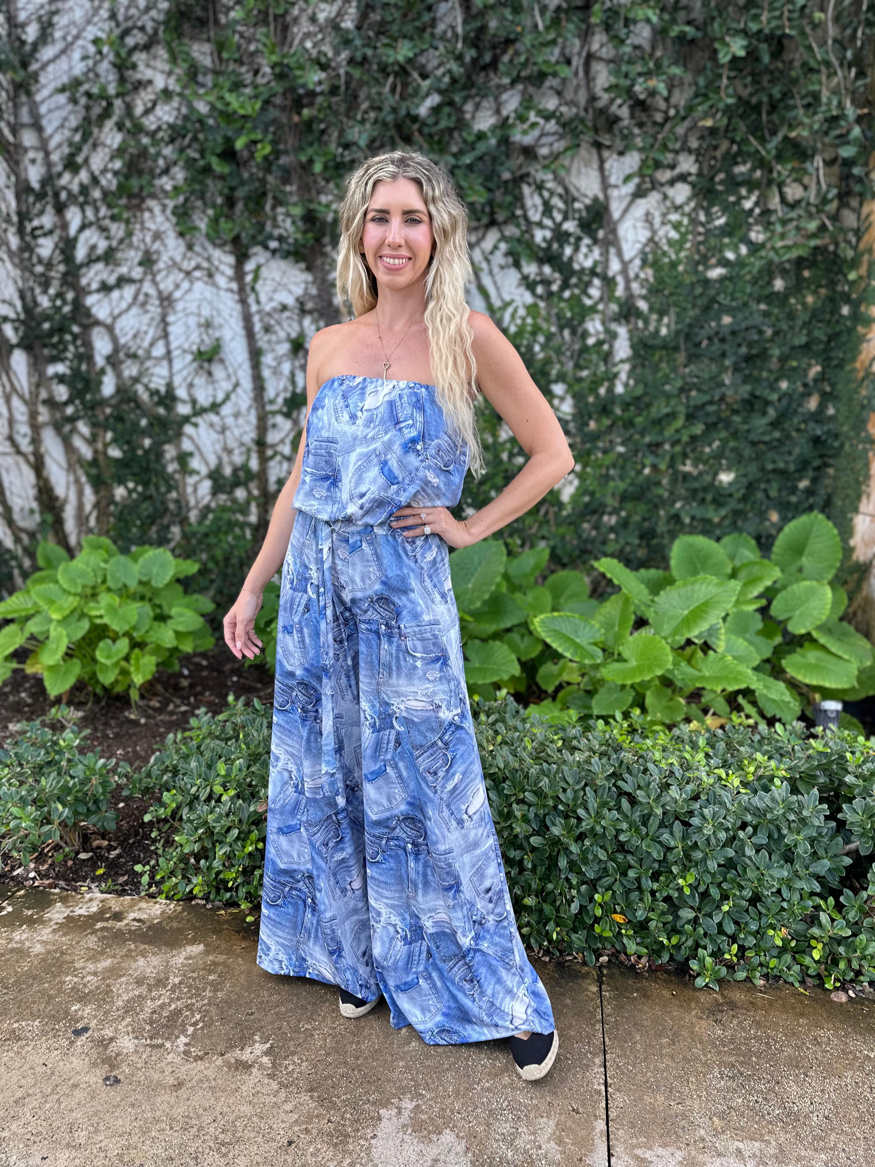Printed Tube Jumpsuit W Belt