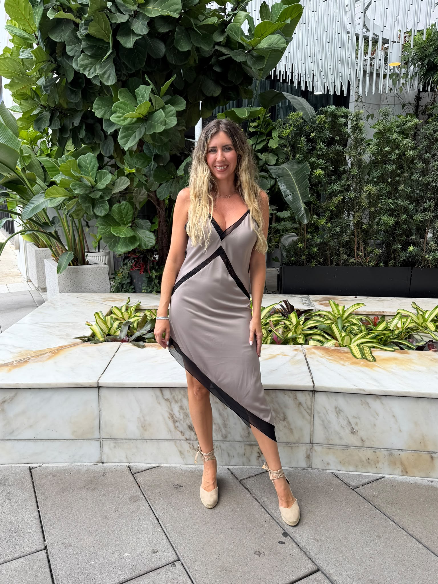 Asymmetric Hem Satin Dress