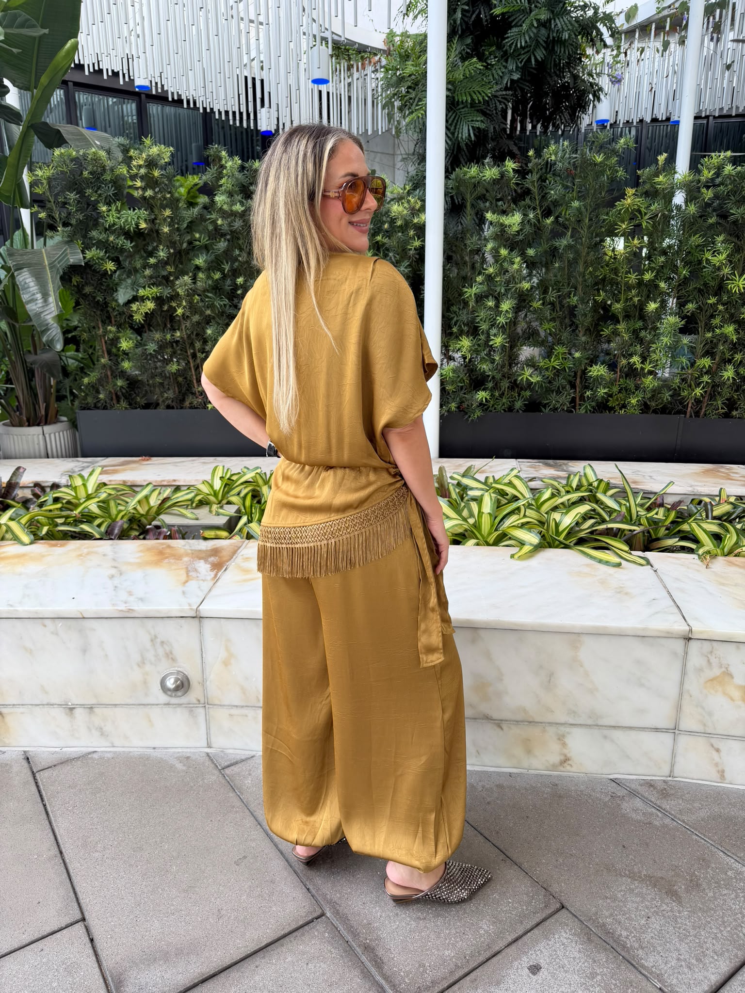 Waist Fringe Scarf Balloon Jumpsuit