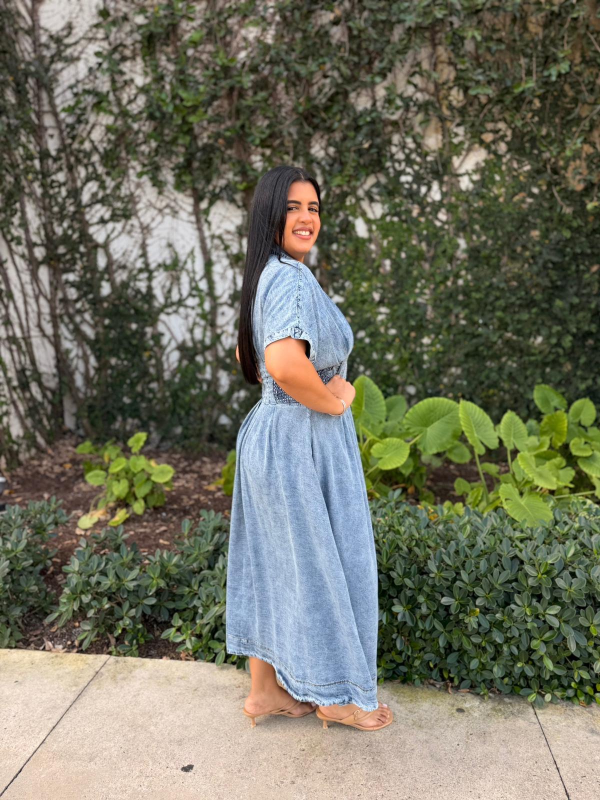 V-Neck Polka A-Line Dress