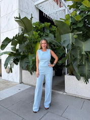 Denim Backless Tie Jumpsuit