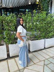 Floral Patches Denim Pants