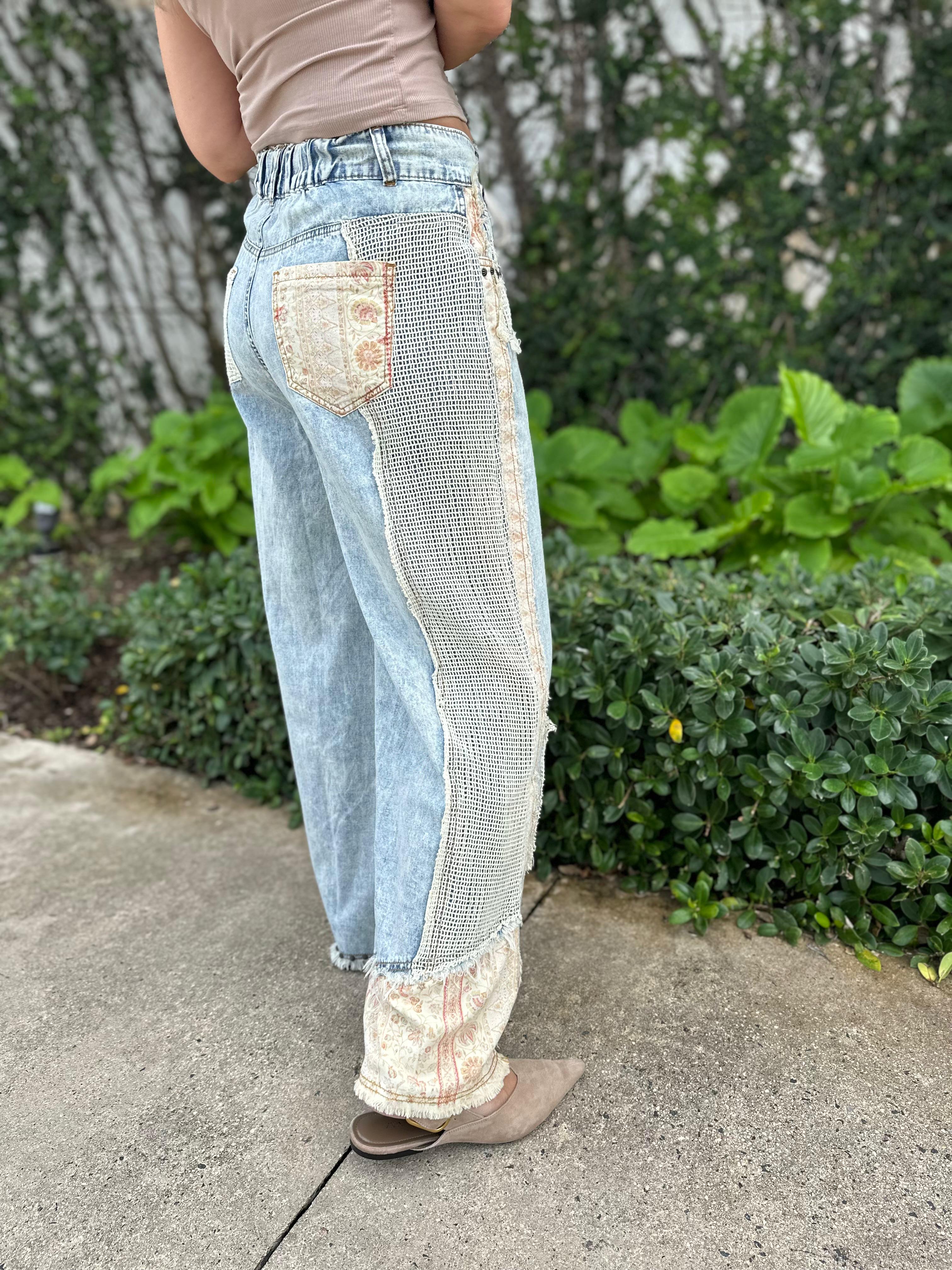 Drawstring & Patches Denim Pants