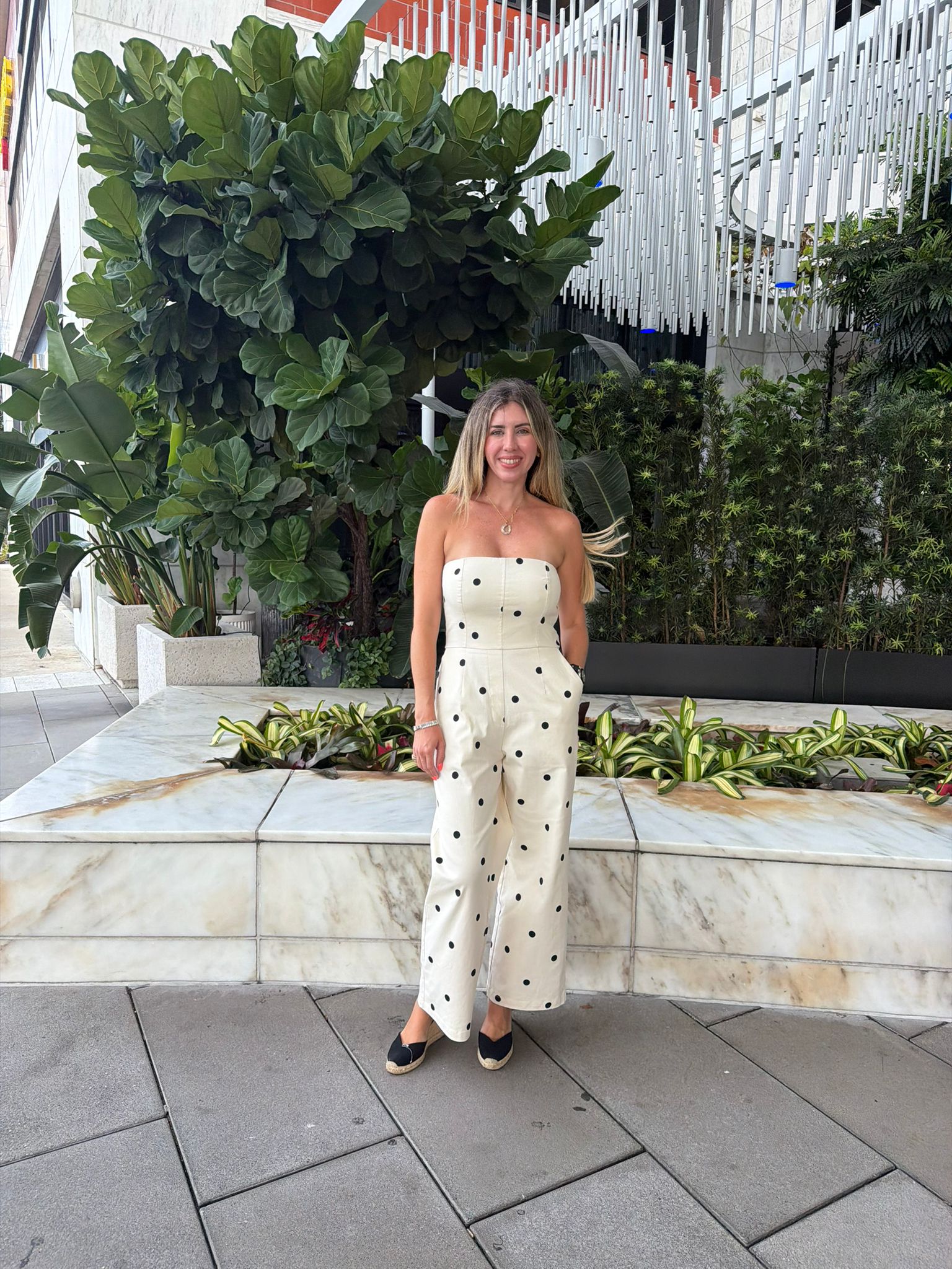 Polka-Dot Strapless Wide Leg Jumpsuit