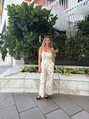 Polka-Dot Strapless Wide Leg Jumpsuit