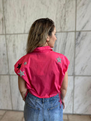 Star Patch Collar Neck Top