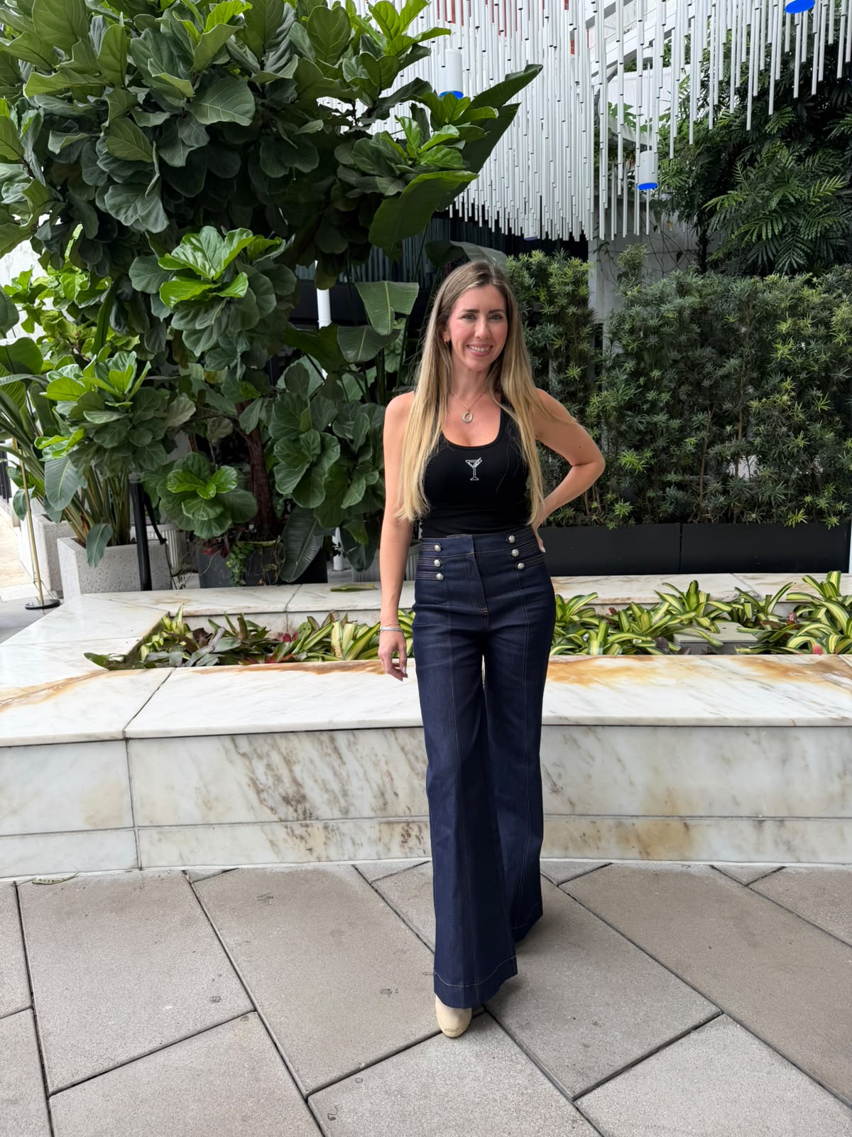 Side Button Denim Flare Pant