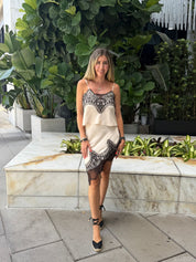 Asymmetrical Satin Lace Skirt