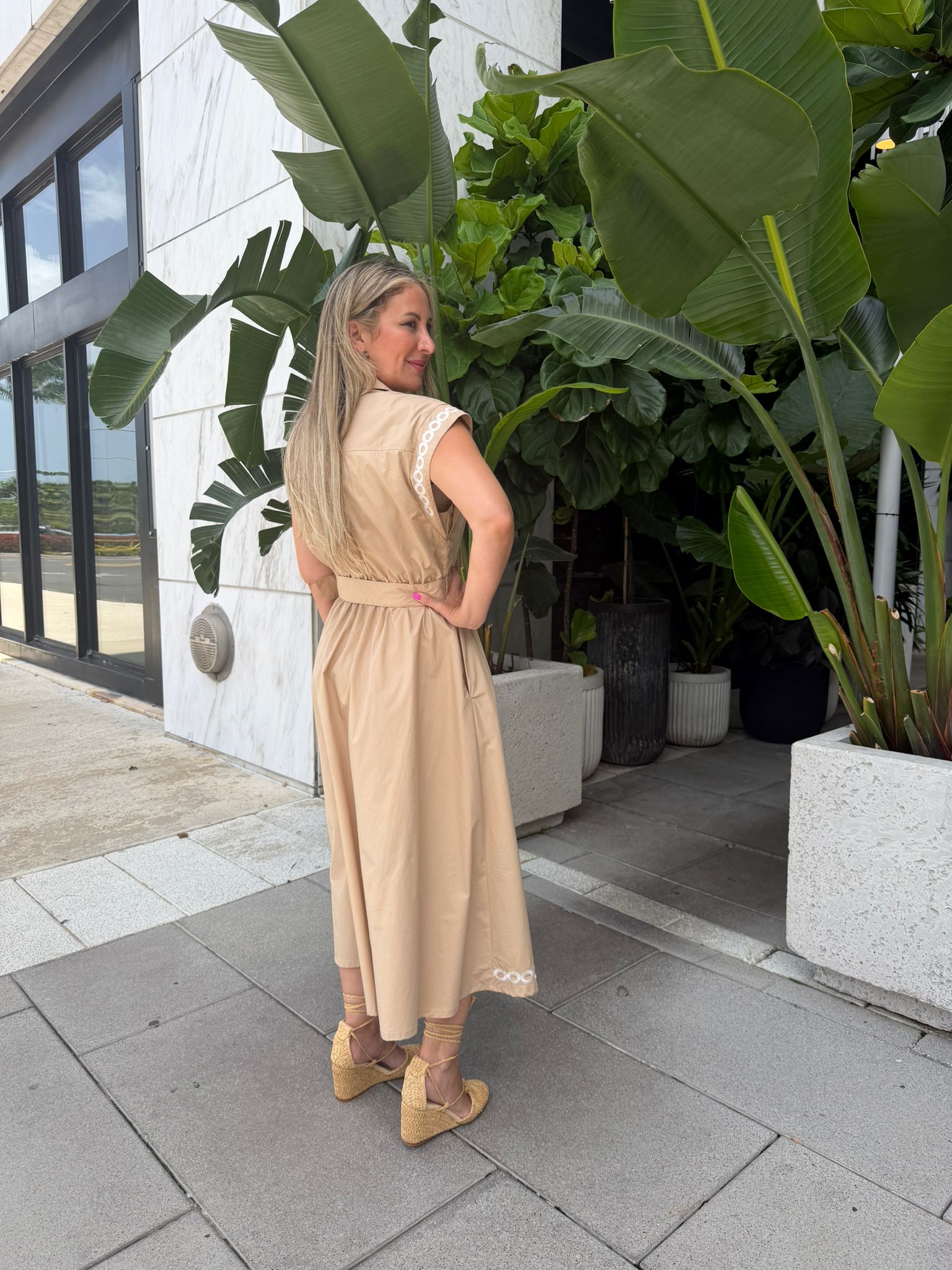 Palm Tree Embroidery Long Dress