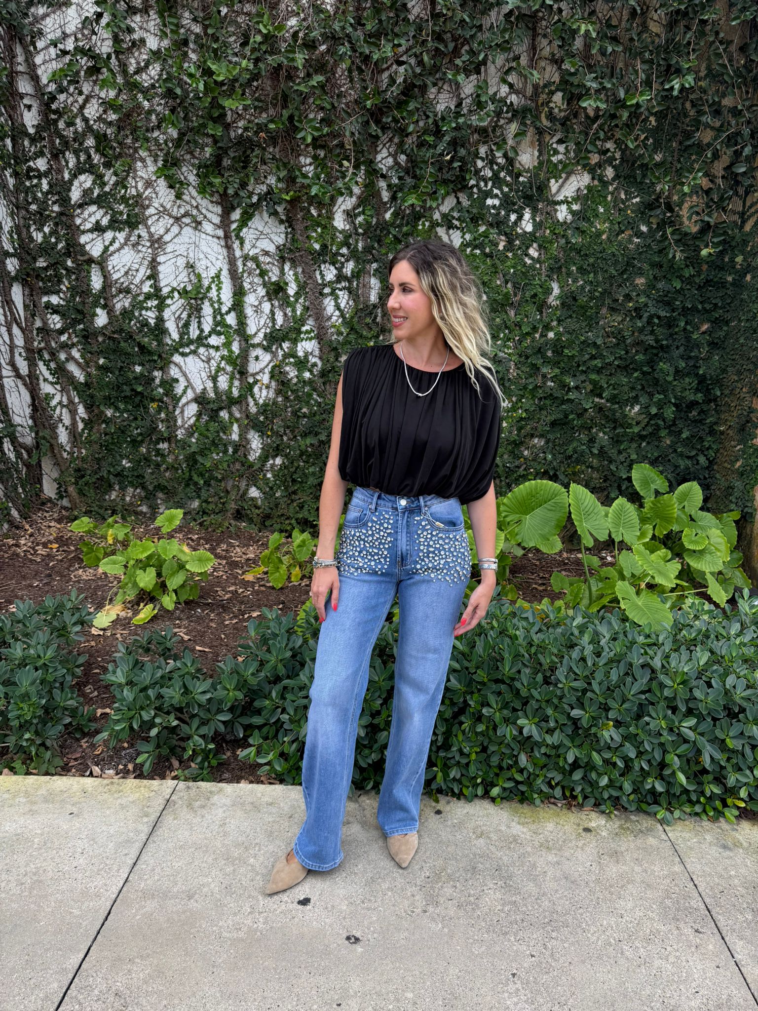 Pockets Rhinestones Jeans