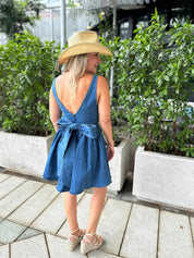Back Bow Chevron Waist Mini Dress