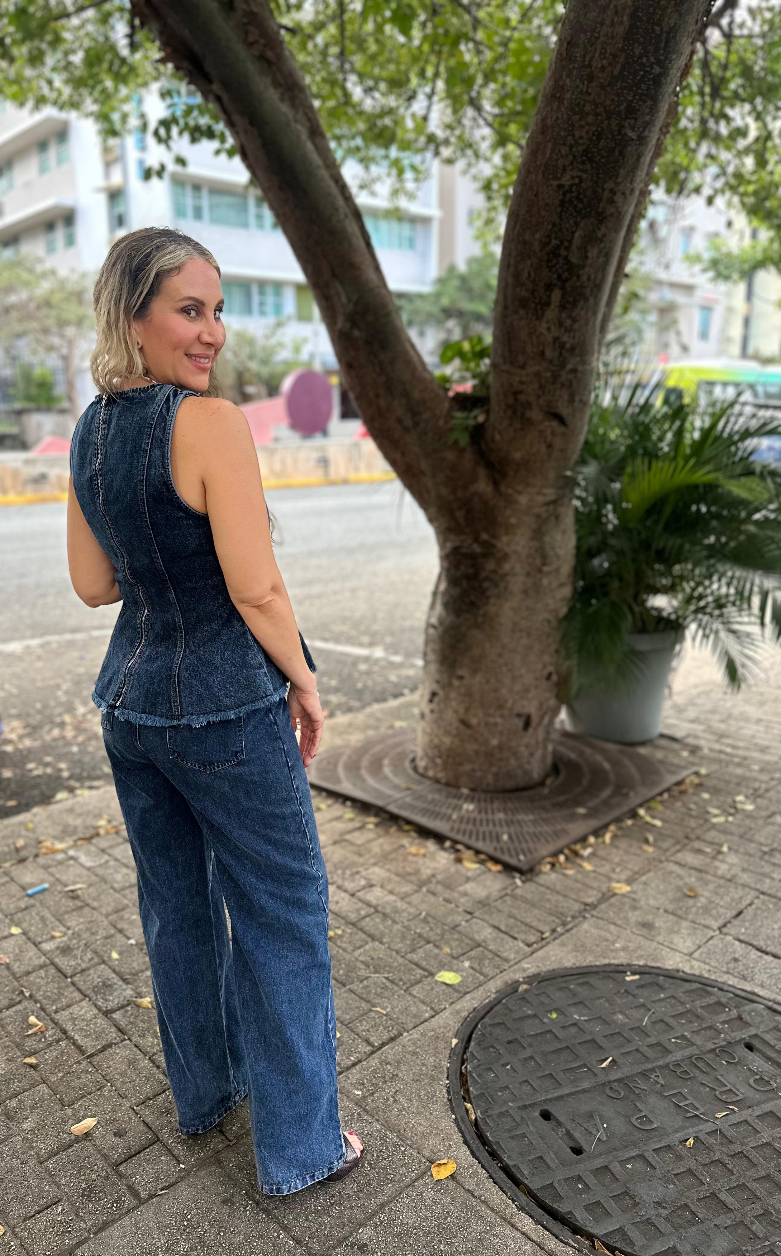 Denim Peplum Top & Pants