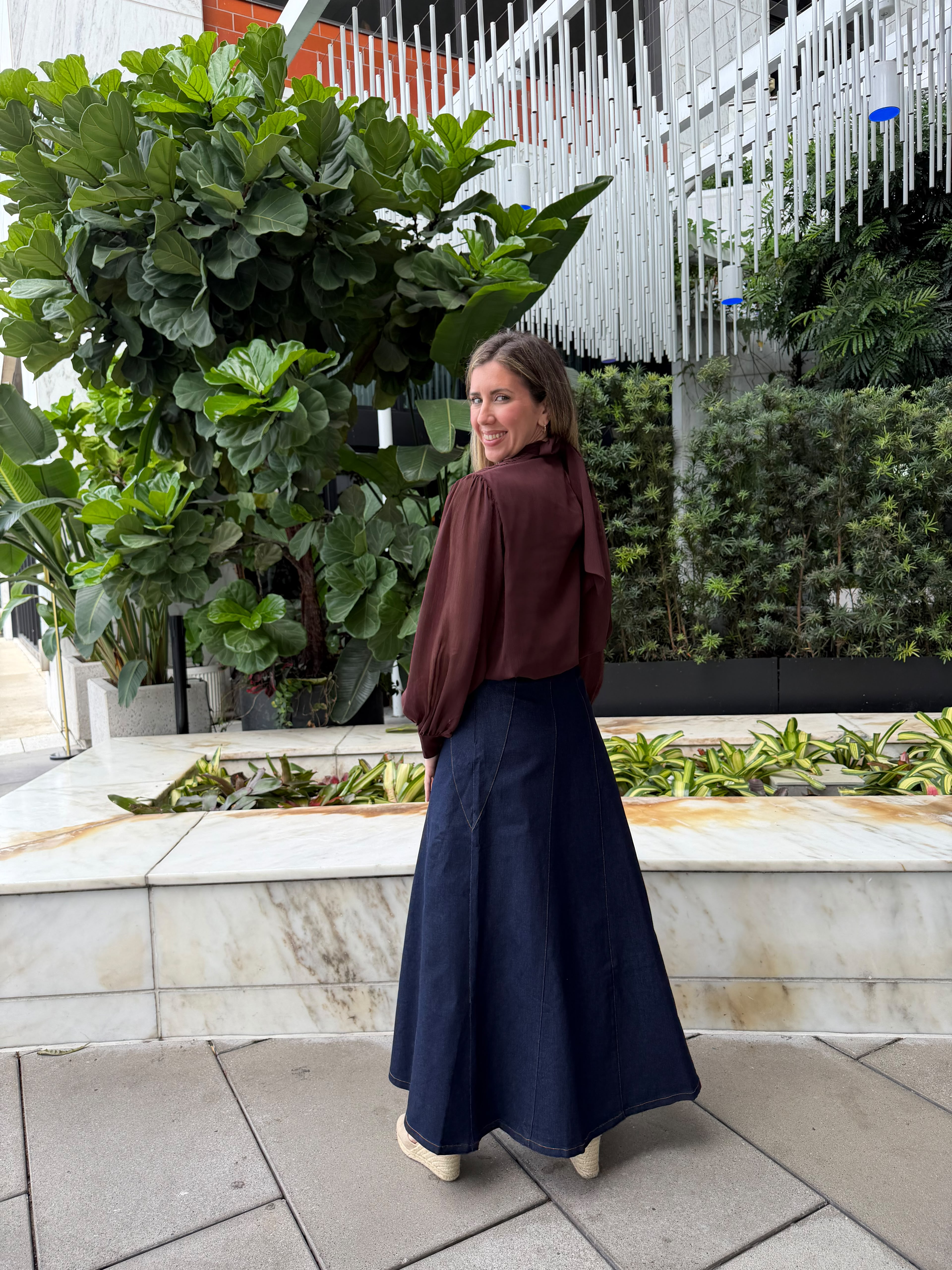 Diagonal Seam Denim Skirt