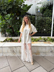 Floral Lace Contrast Maxi Dress