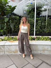 Plaid Cotton Barrel Pant