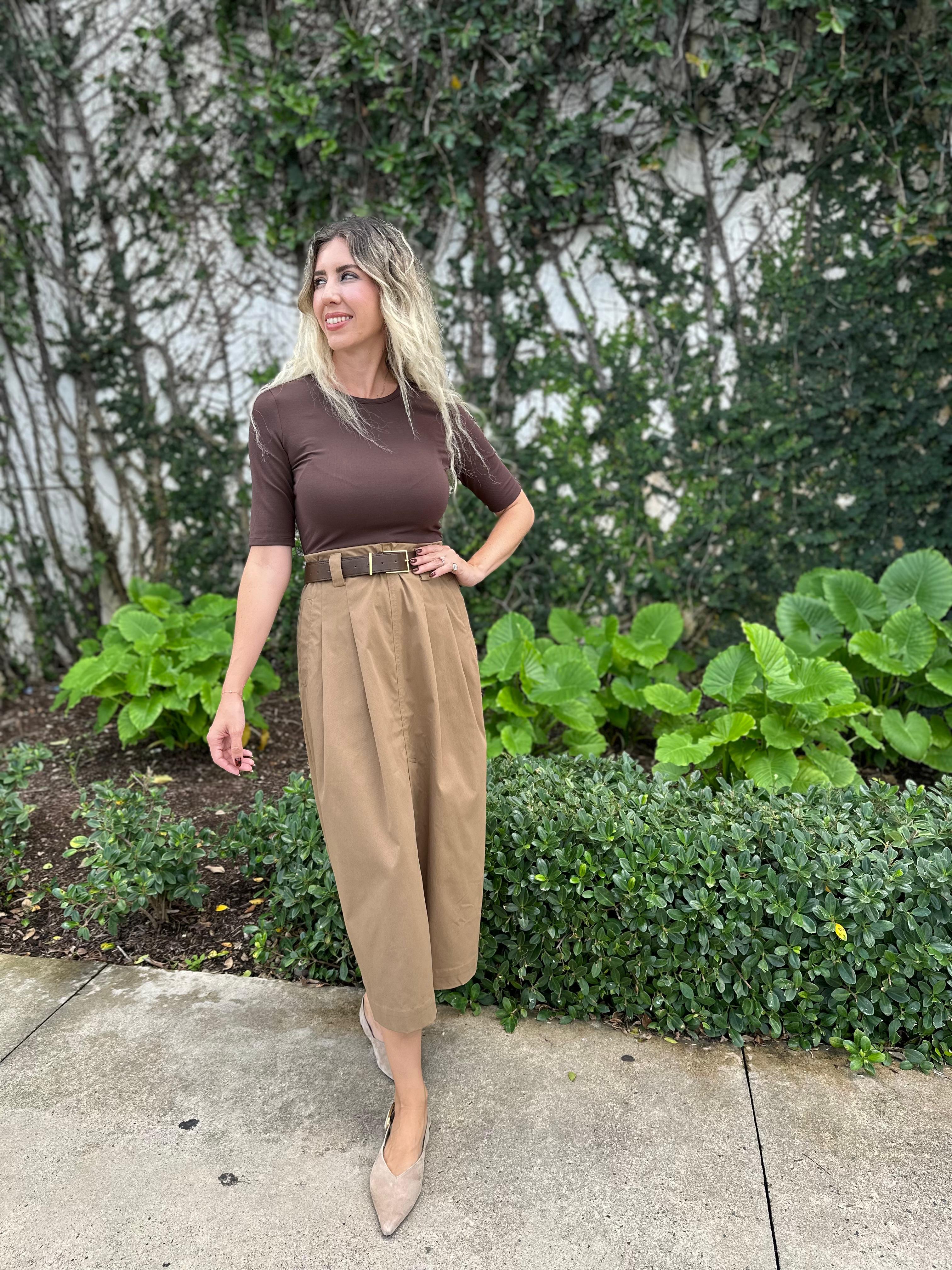 Contrast Belted Slit Midi Dress