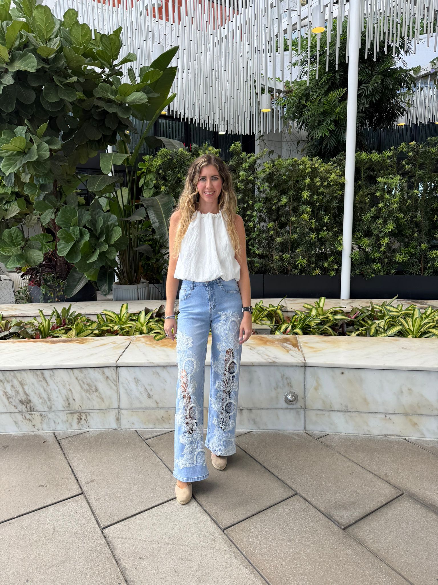 Floral Lace Denim Jeans