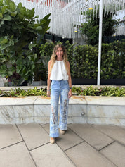 Floral Lace Denim Jeans