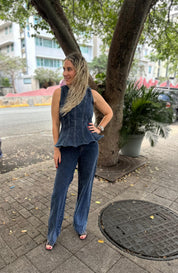 Denim Peplum Top & Pants