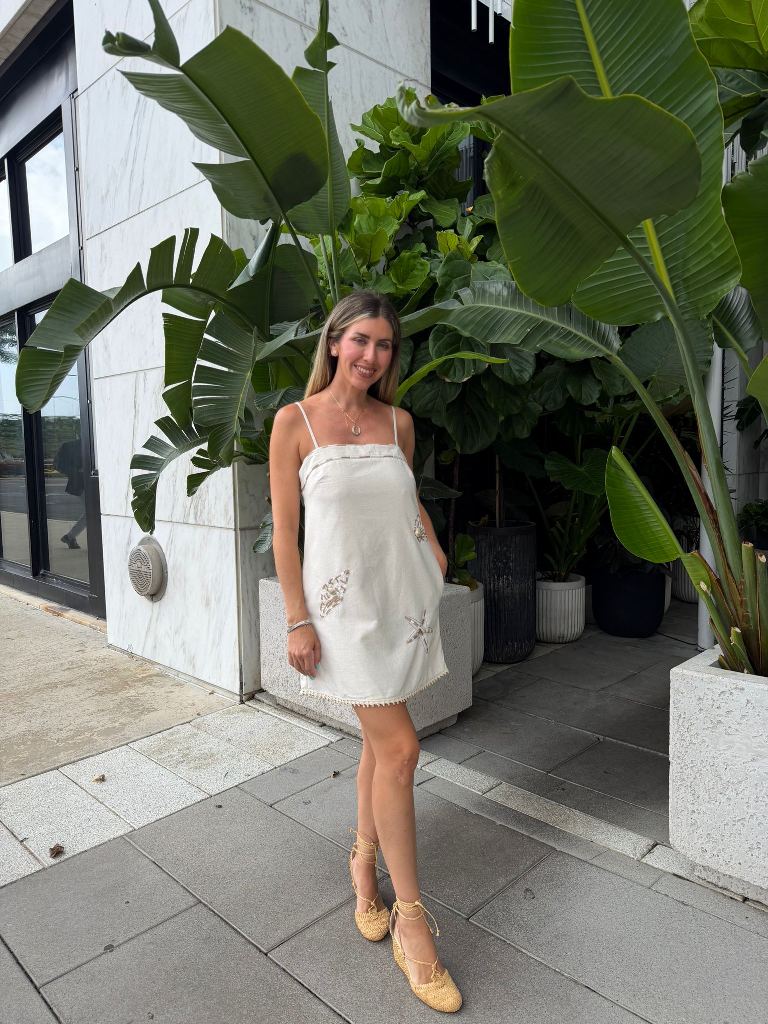 Sea Shell Embroidery Mini Dress