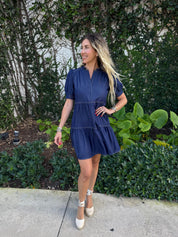 Split Neck Tiered Mini Dress