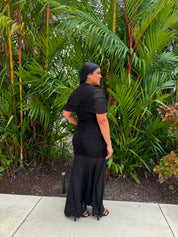 Draped Mesh Maxi Dress