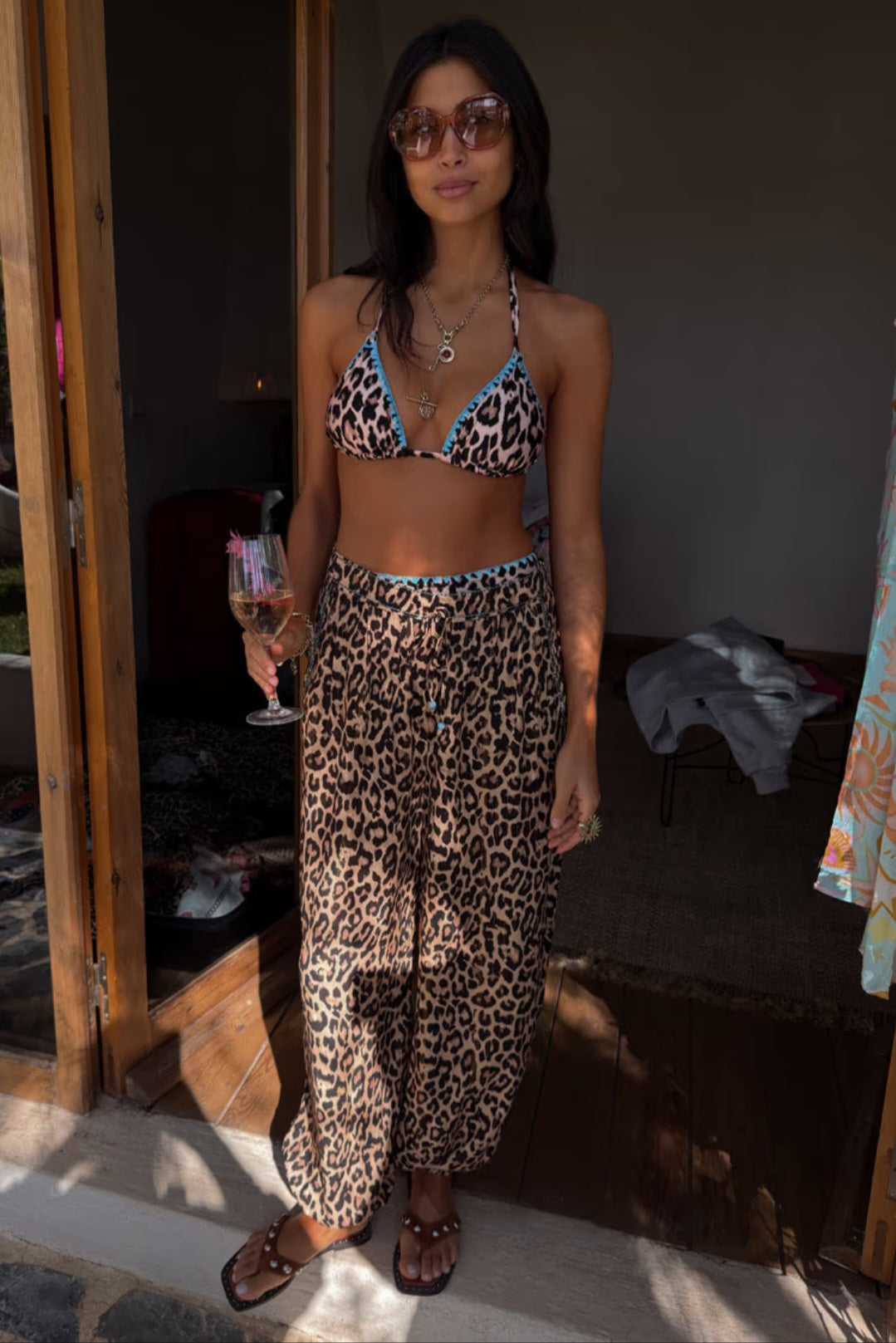 Leopard Whipstitch Triangle Bikini Top