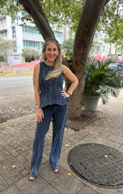 Denim Peplum Top & Pants