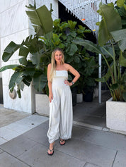 Strapless Pleated Barrell Jumpsuit