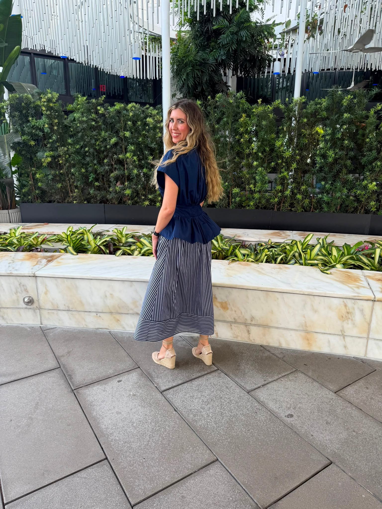 Striped Drop Waist Midi Skirt