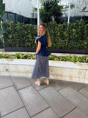Striped Drop Waist Midi Skirt
