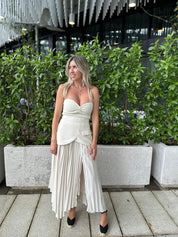 Asymmetric Pleated Slit Skirt