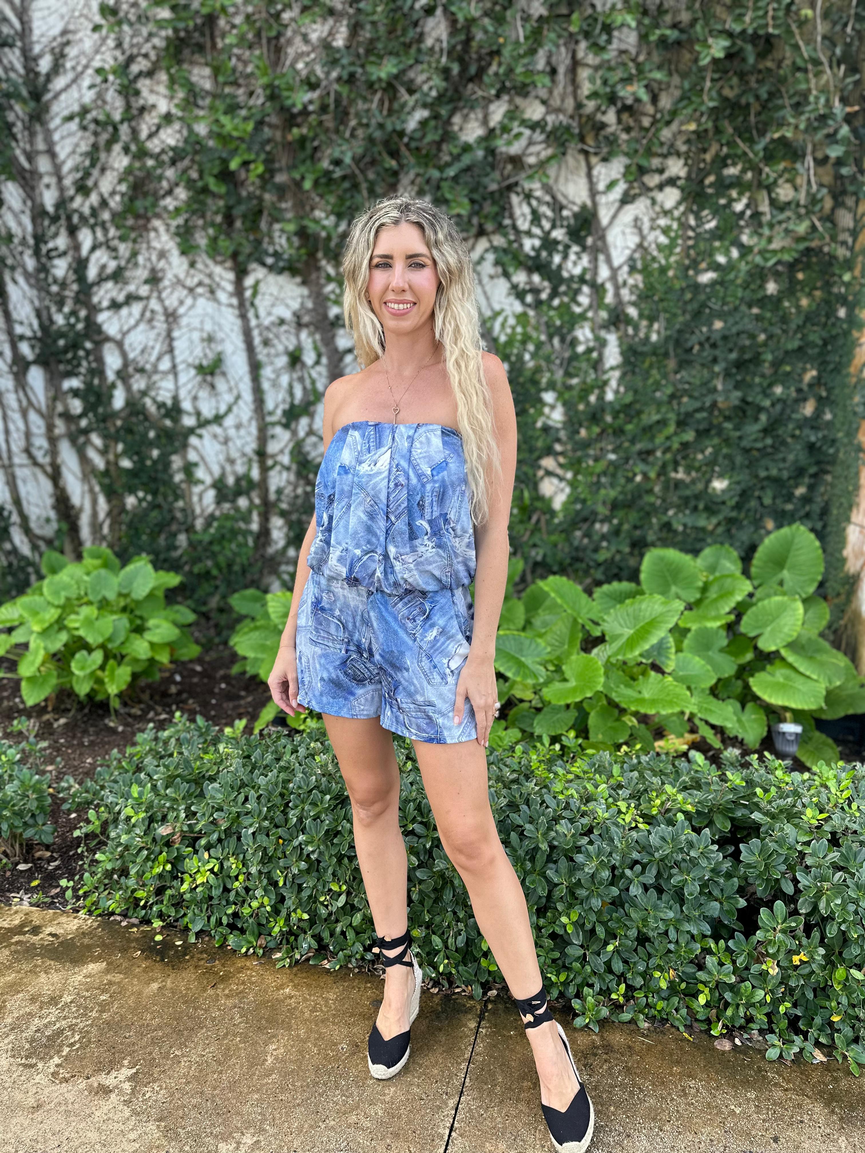 Printed Tube Romper W. Pockets