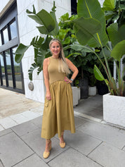 Sweater Top Poplin Midi Dress
